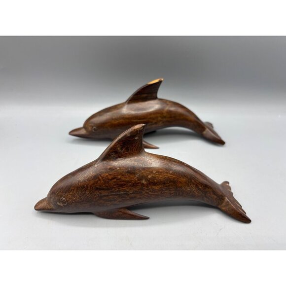 Vtg 3 Pc Ironwood Hand Carved Wood Pelican Crane Dolphins‎ Figurines Nautical - Picture 9 of 10